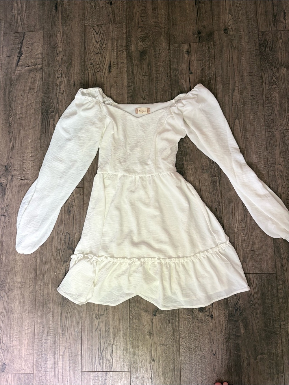 Altar’D State White Long-Sleeve Ruffle Hem Dress